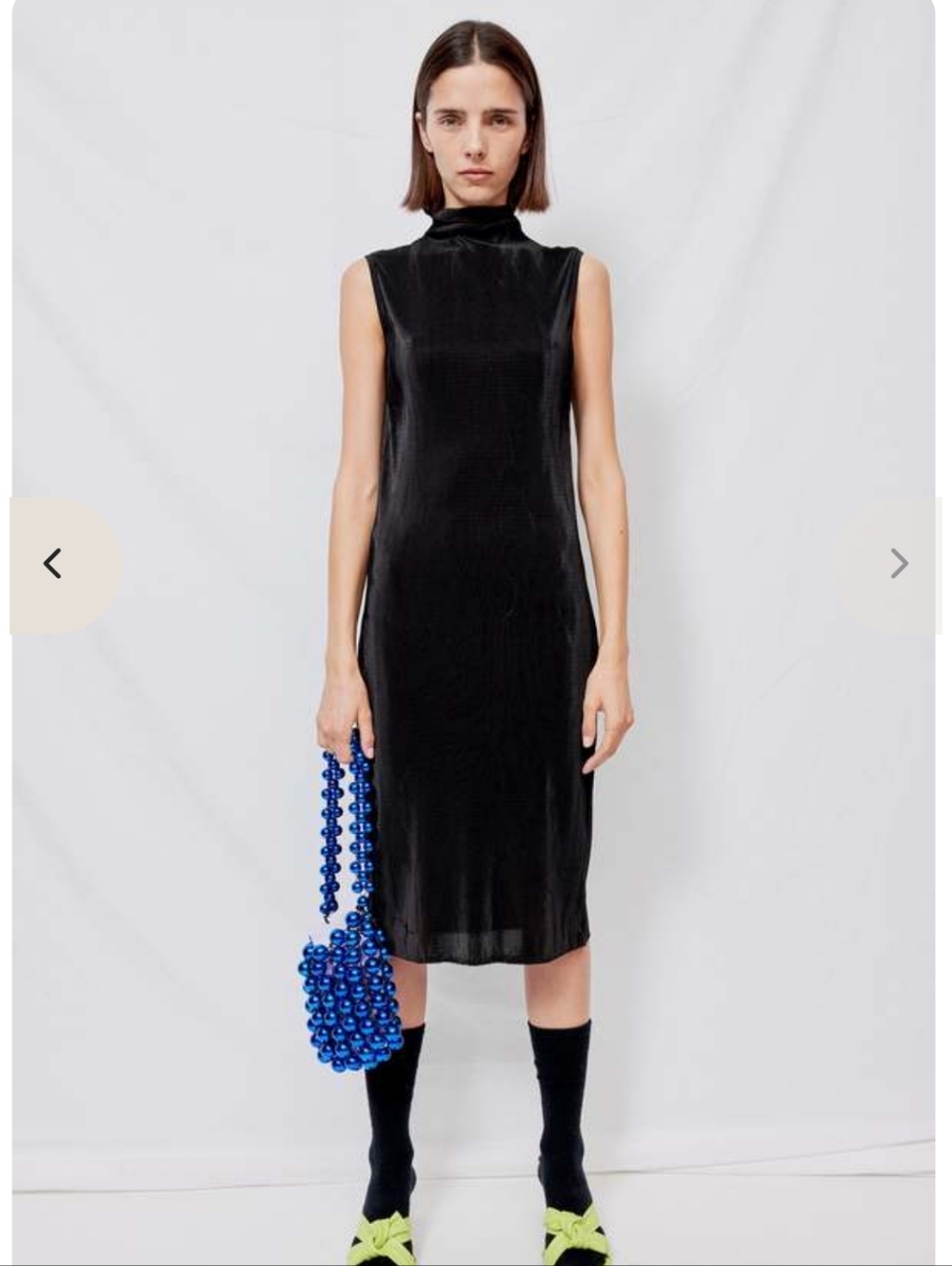 Assembly NY Micropleat Sleeveless Mock-Neck Black Midi Dress Grunge Punk Witchy